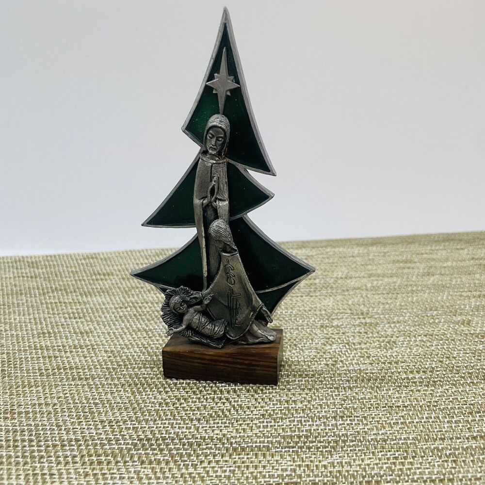 VTG Christmas Peltrow Cesellato A Mano Pewter Wood Mary Joseph Baby Jesus Italy